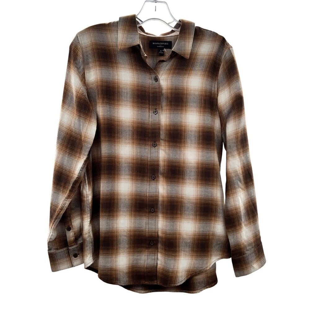Banana Republic Button Up Top Women's Size Small Boyfriend Fit Long Sleeve Plaid